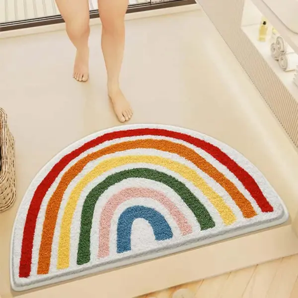 Runder Badteppich mit Regenbogenmuster, bunt, weich, für Badezimmer.