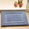 Saugfähiger Badteppich in Blau mit Bordüre, ideal für Badezimmer und Dusche.