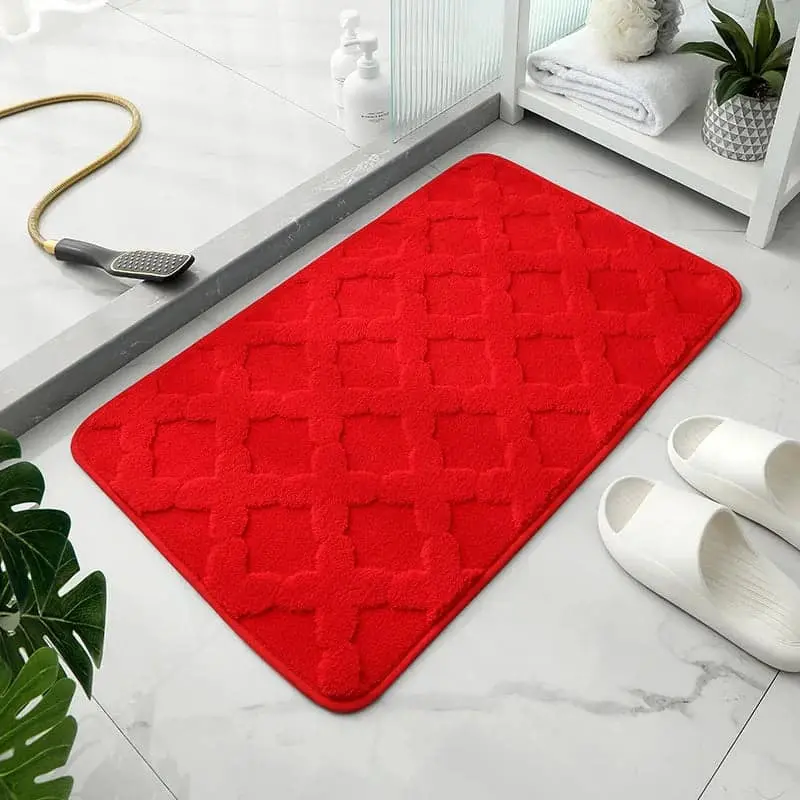 Rot Badteppich Mikrofaser mit Muster, saugfähig, für Badezimmer.