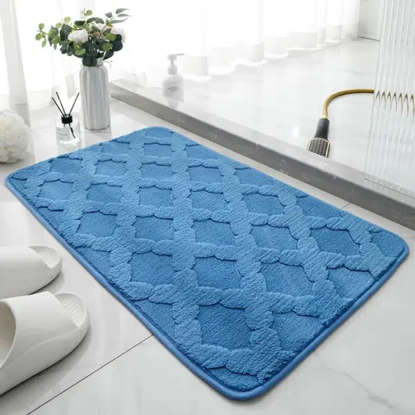 Blauer Badteppich Mikrofaser mit Muster, saugfähig, für Badezimmer.