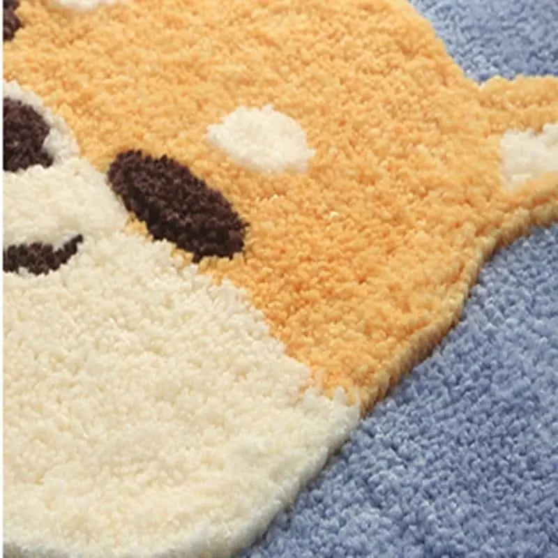 Badteppich mit Tiermotiv, weiches Material, Badezimmer-Textil, Farbe Orange-Weiss-Blau.