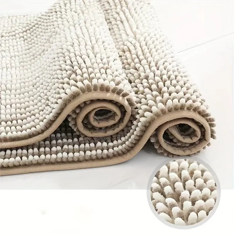 Weicher Chenille-Badteppich mit rutschfestem Untergrund, ideal für Badezimmer und Dusche.
