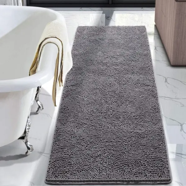 Anthrazit Chenille Badematte mit rutschfestem Textil-Design im Badezimmer.