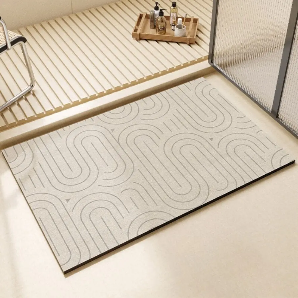 Diatomit Badteppich grosse Grösse mit geometrischem Muster, ideal für moderne Badezimmer.