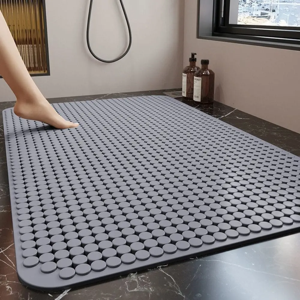 Duschmatte grau mit rutschfesten Punkten, Badteppich für Badezimmer.