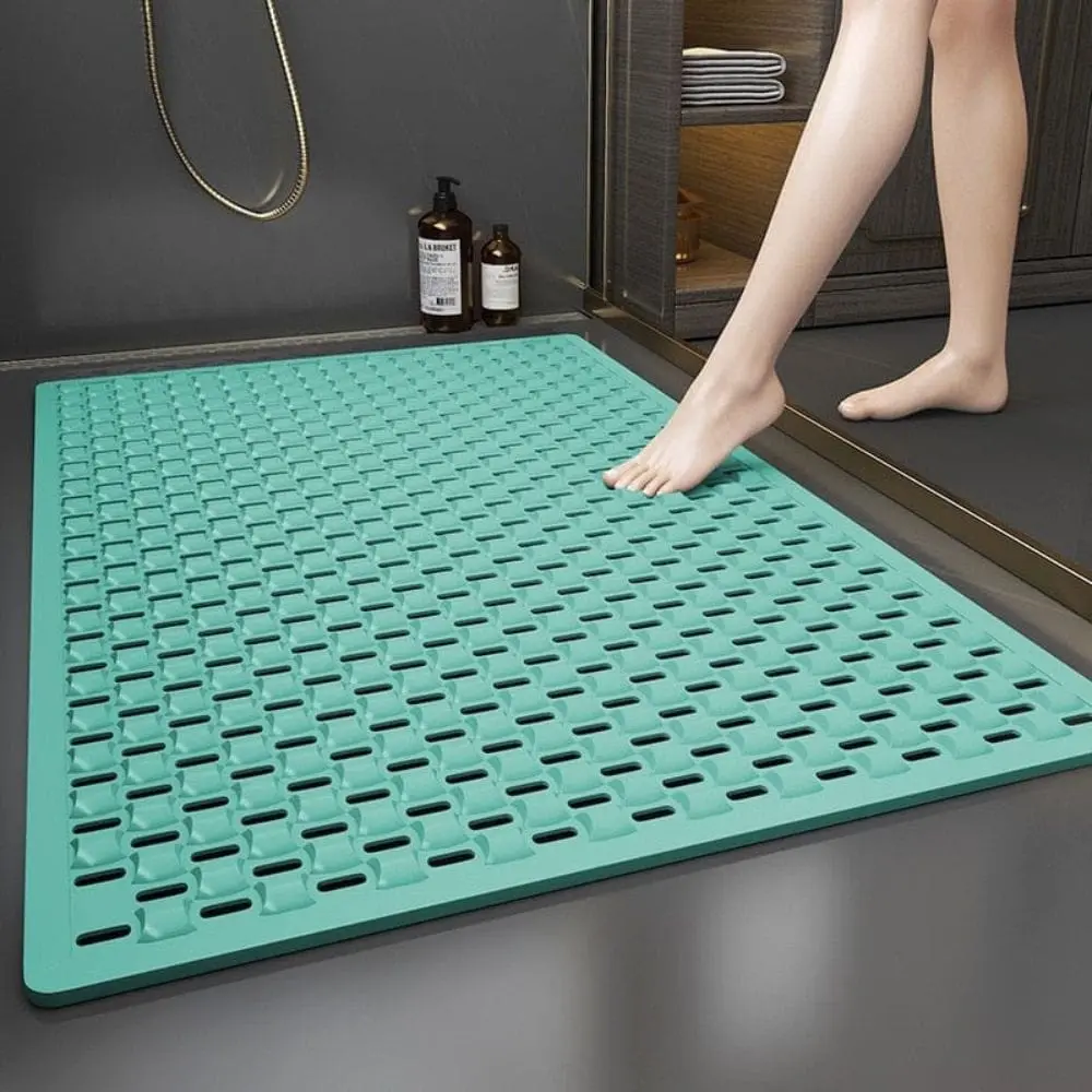 Rutschfeste Duschmatte in Türkis mit Drainage, ideal für Badezimmer und Dusche.