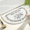 Weisser Halbrund Duschvorleger mit Motiv 'Wash your hands' und englischer Aufschrift, ideal für Badezimmer.