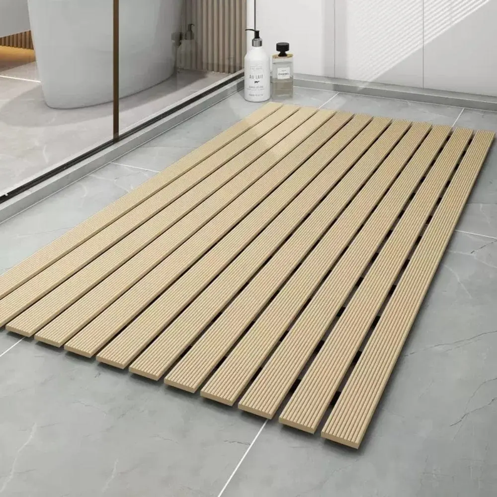 Duschvorleger Holz, Badezimmermatte, natürliche Holzoptik, rutschfest, modernes Design.