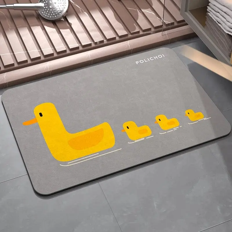 Enten-Badematte grau mit gelben Enten, Badezimmer-Textil, POLICHOI.