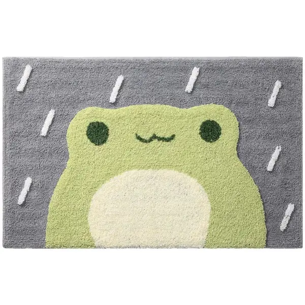 Frosch-Badematte grün mit Regenmuster, weiches Badezimmer-Textil für Kinder.
