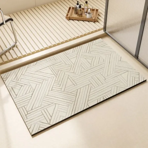 Grosser Diatomit Badteppich mit geometrischem Muster, modernes Badezimmer Design.