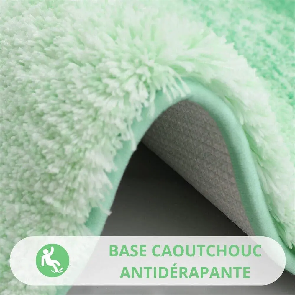 Grün-Weisse Badematte mit gummierte Anti-Rutsch-Basis, weicher Fleece-Textil.