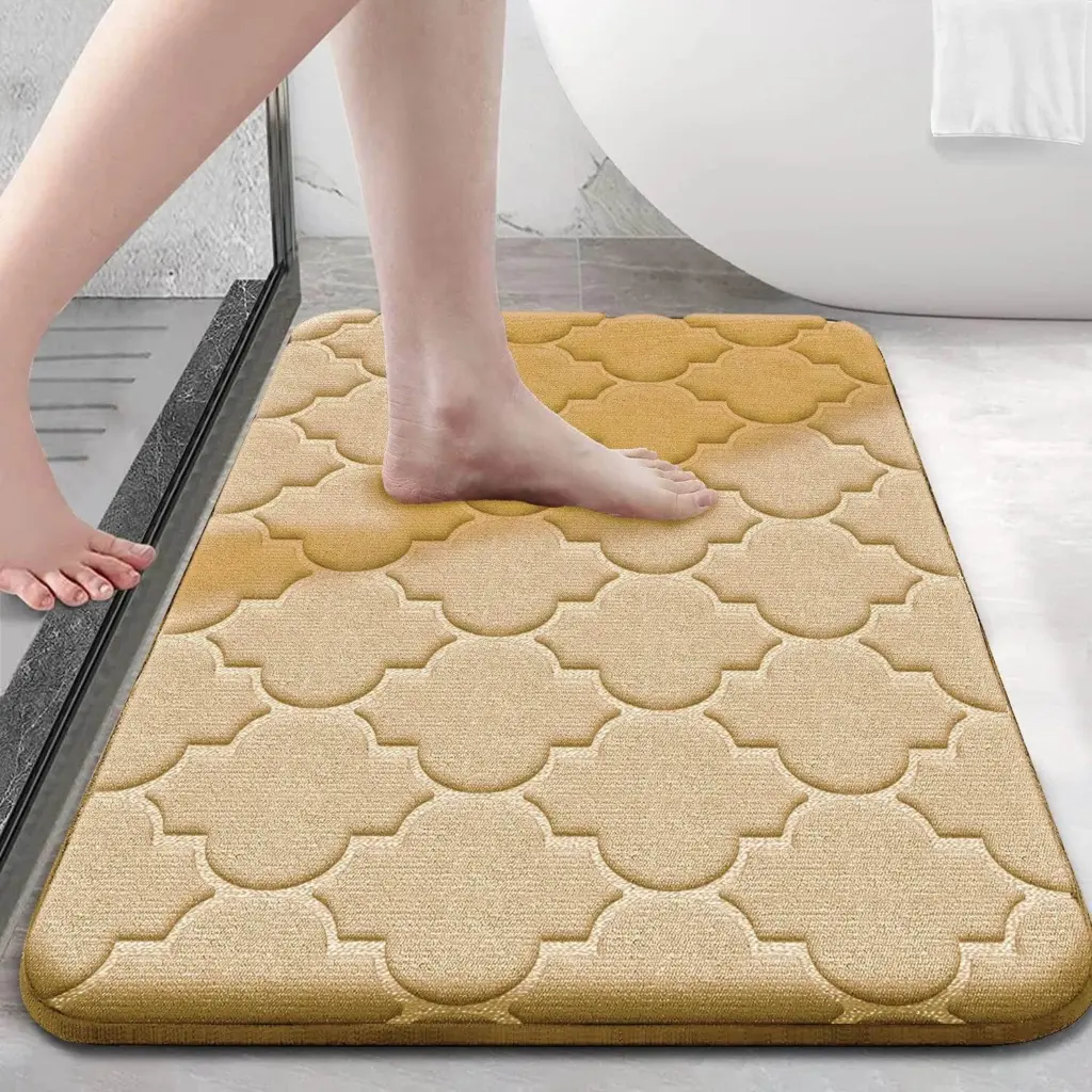 Memory Foam Badematte mit Muster, goldfarben, für Badezimmer.
