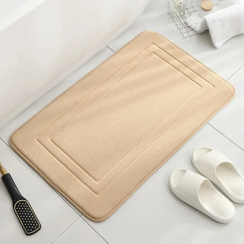 Memory Schaum Badematte beige, weich, rutschfest, für Badezimmer, mit Bordüre.
