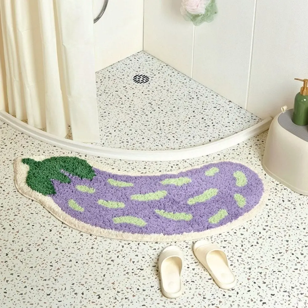 Pflanzlicher Badteppich in Auberginenform, lila grün, Badezimmer-Textil.