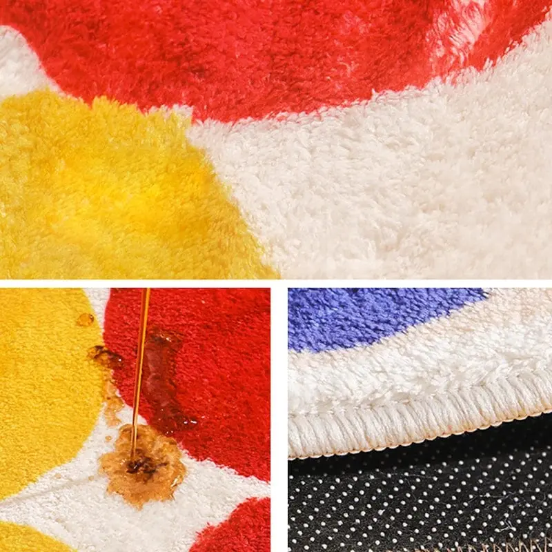 Rechteckiger Badteppich mit farbigem Kreismuster, weiches Material, Wasserfest und strapazierfähig.