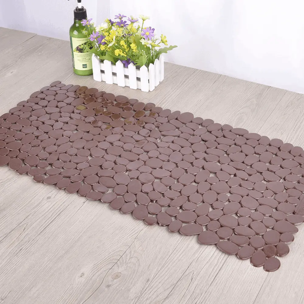 Rutschfester Badteppich Kunststoff Kieselstein, braun, rutschfestes Badematte Design.