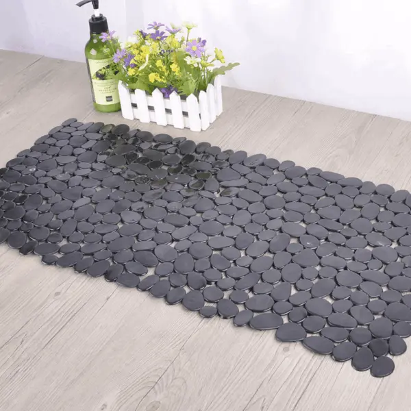 Rutschfester Badteppich Kunststoff Kieselstein, schwarz, Badezimmer-Textil, Anti-Rutsch-Matte.