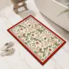 Ultra-Saugfähiger Diatomit-Badteppich mit floraler Musterung und rotem Rand, ideal für Badezimmer.