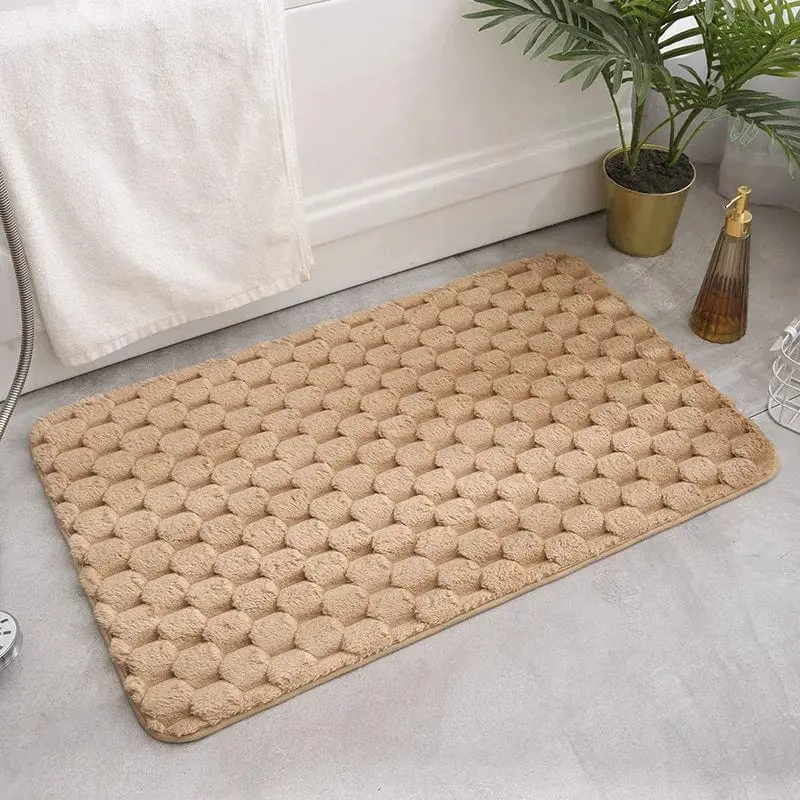 Ultra weicher Badteppich mit hexagonalem Muster, beige, für Badezimmer.